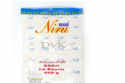 Bag of Niru brand sago pearls on a white background