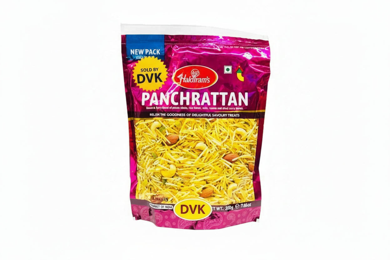 Haldimad's Panchrattan packaging with pink and yellow design on a white background