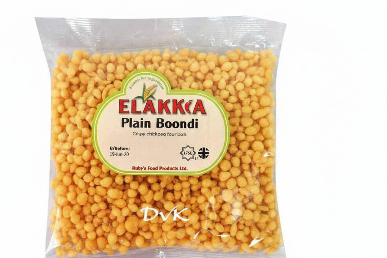 Packaged food item with Elakkia brand label on a white background