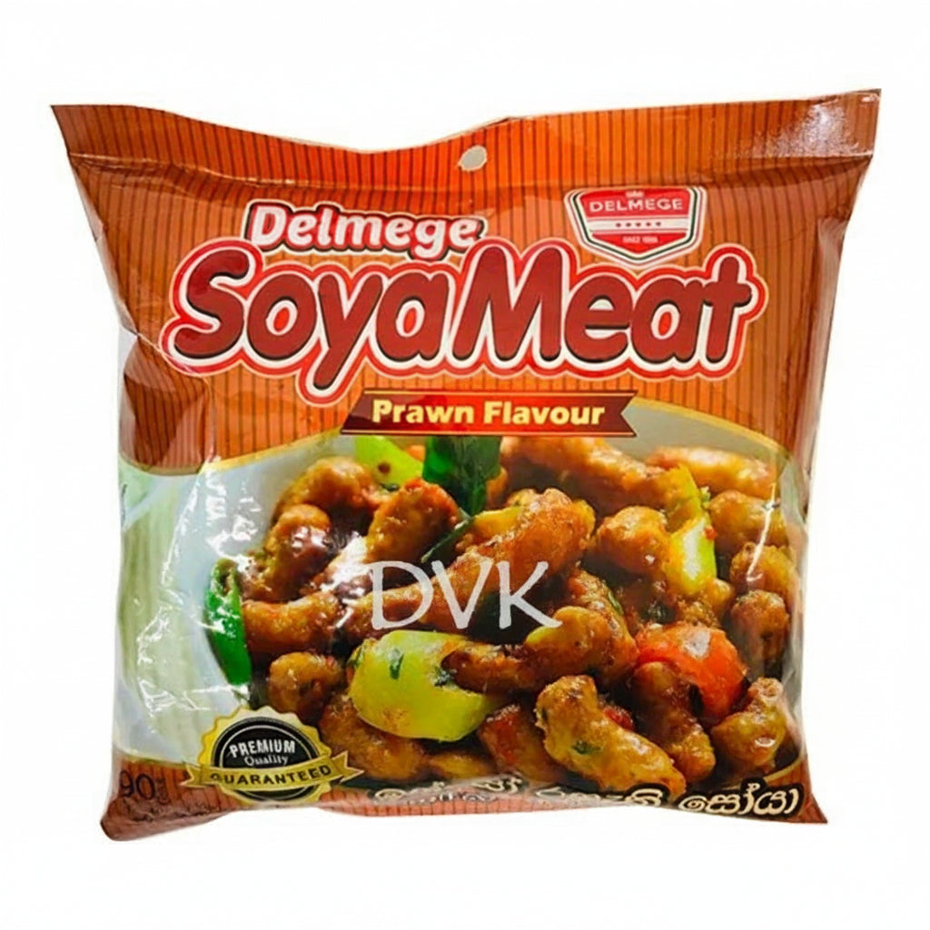 Packaged Delmege Soya Meat with prawn flavor on a white background