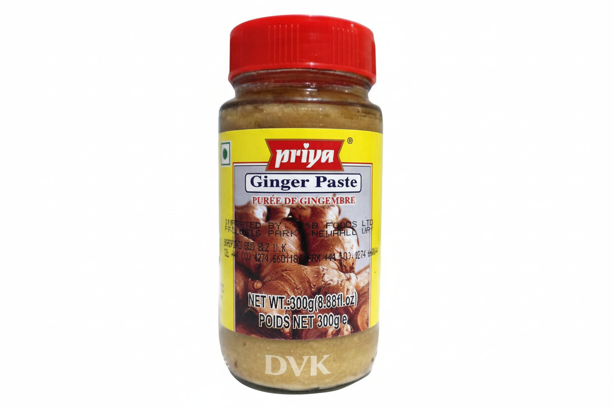 Jar of Priya Ginger Paste with a red lid on a white background