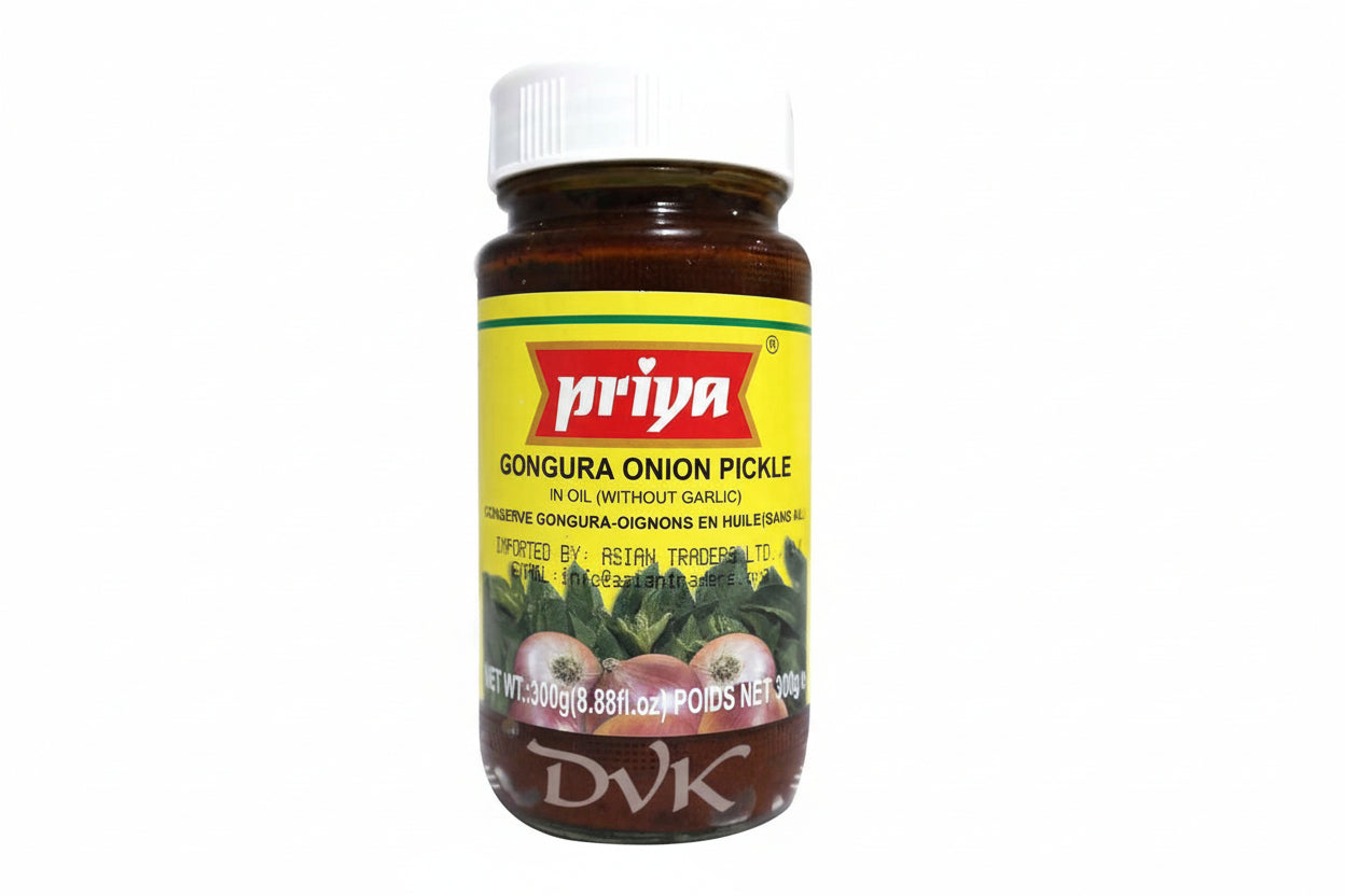 Jar of Priya Gongura Onion Pickle on a white background