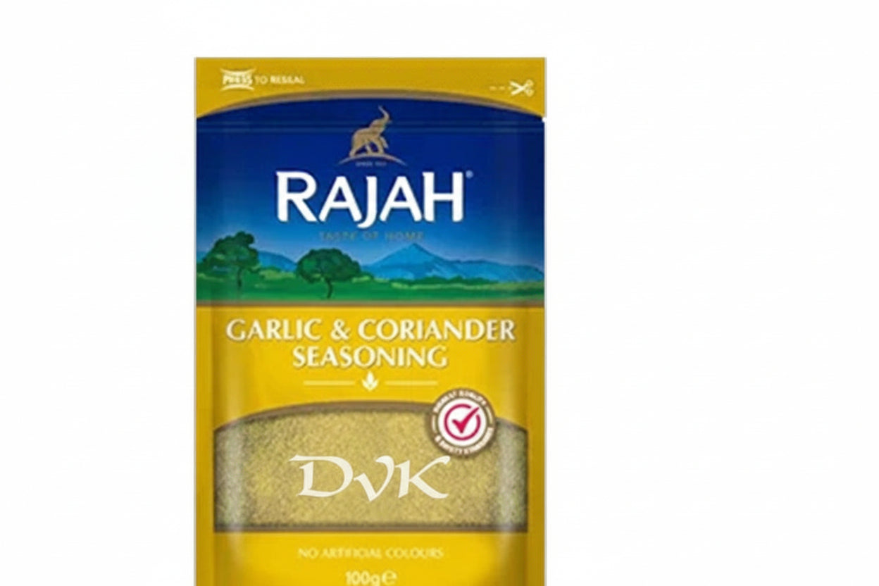 Rajah Garlic & Coriander Seasoning packet on a white background