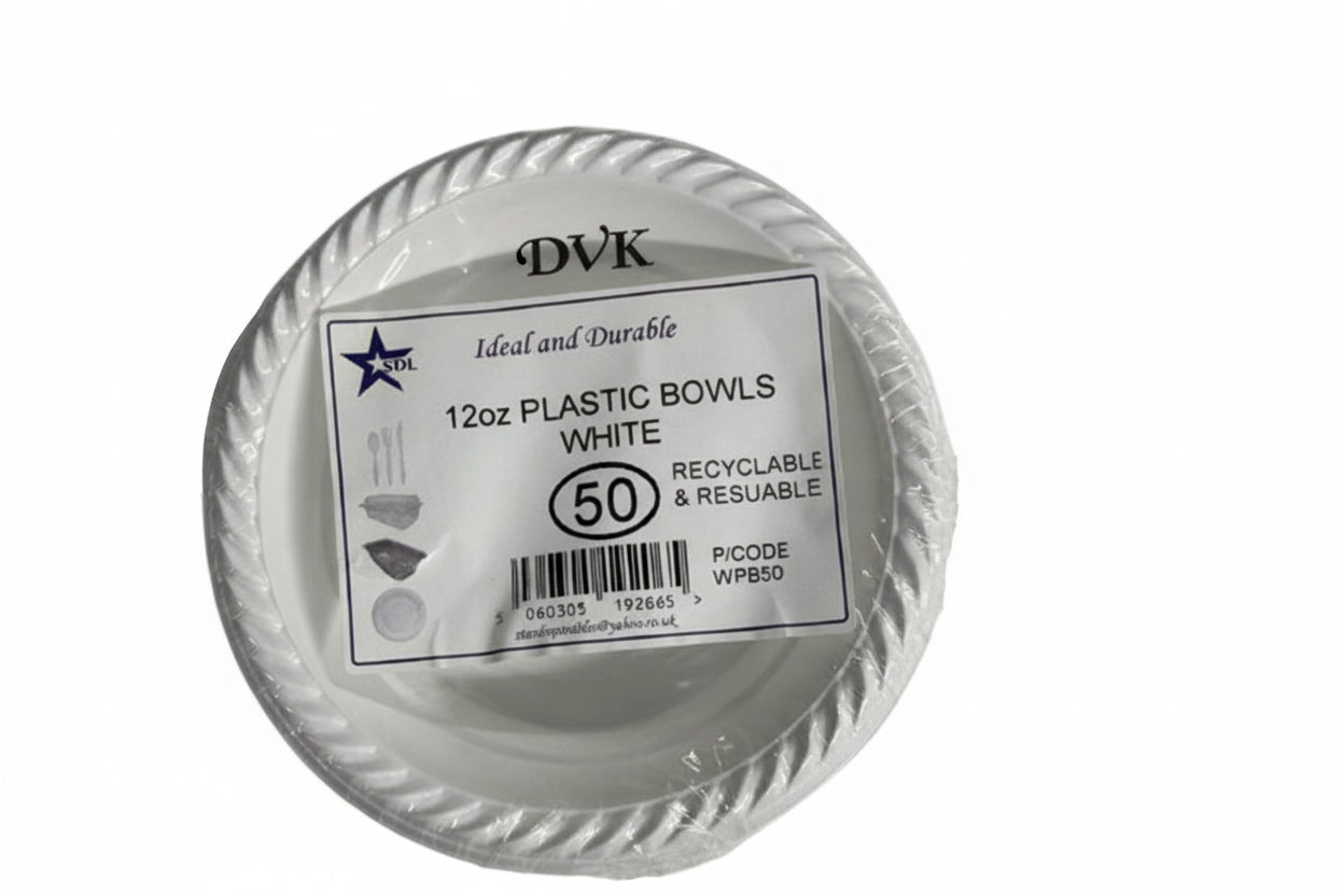 SDL 12oz Plastic Bowls White (50Pcs)