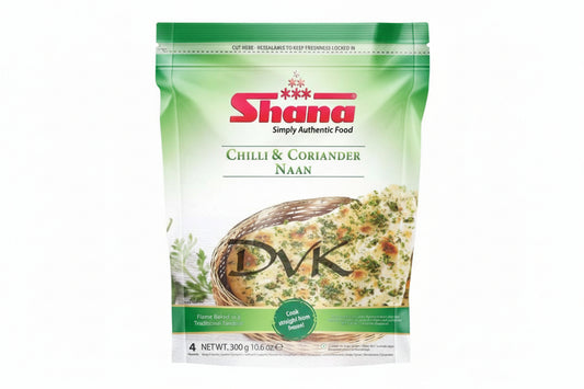 Shana Chilli & Coriander Naan packaging on a white background