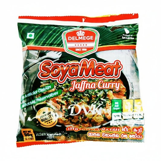 Packaged Delmege Soya Meat Jaffna Curry on a white background