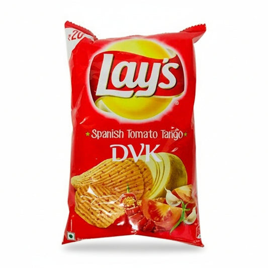 Lay's Spanish Tomato Tango potato chip bag on a white background
