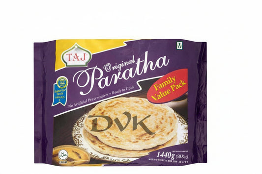 Packaged paratha with brand logo on a white background