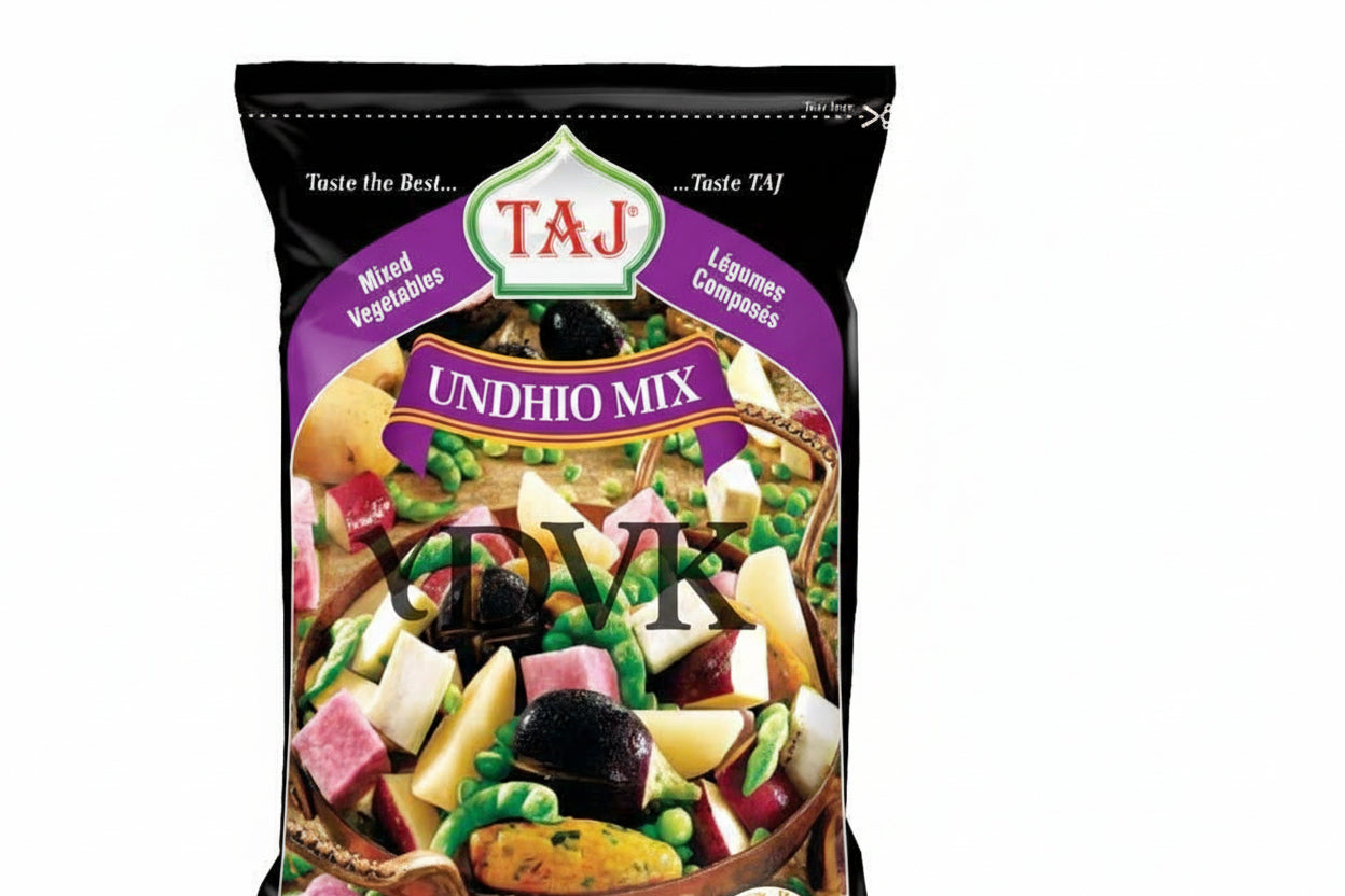 Taj Undhio Mix packaging with colorful vegetable mix on a white background