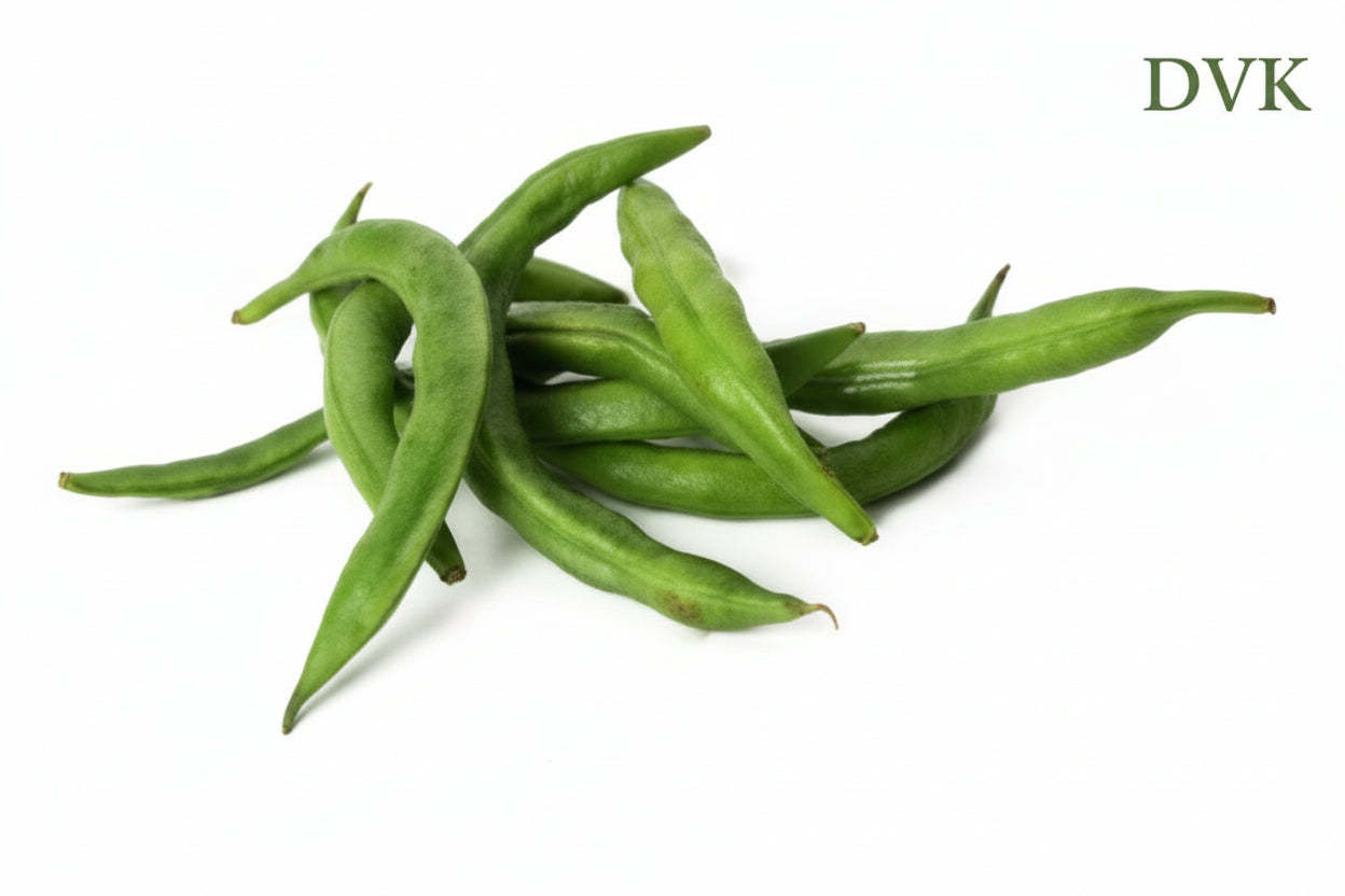 Green beans on a white background
