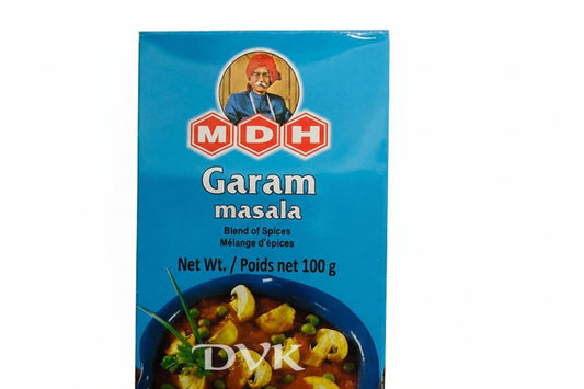 Box of MDH Garam masala spice mix with a blue background